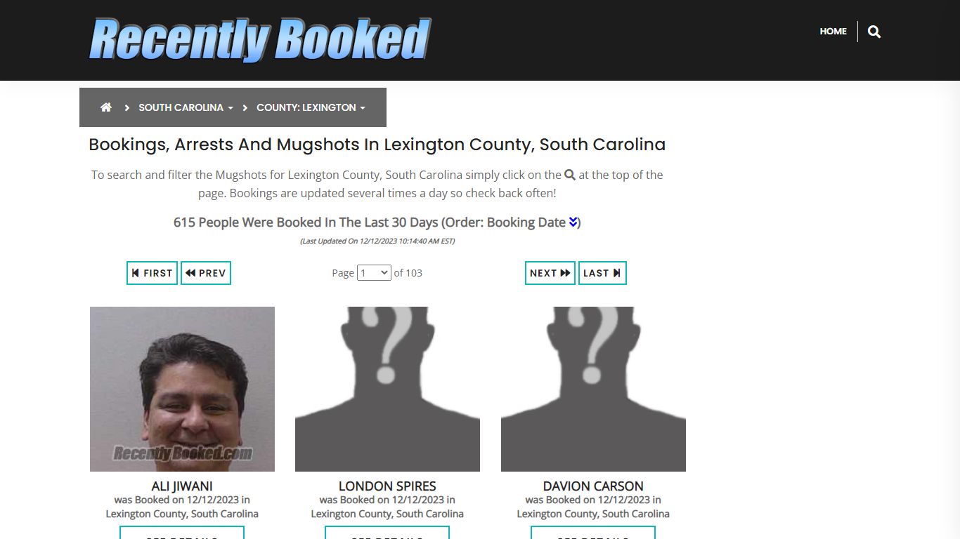 Bookings, Arrests and Mugshots in Lexington County, South Carolina